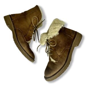 UGG QUINCY CHESTNUT COMBAT-INSPIRED SHEEPSKIN BOOTS Sz:7